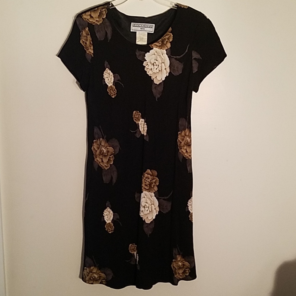 Black flower print dress